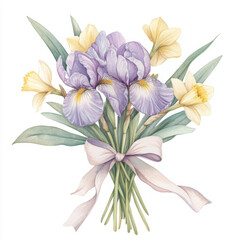 Fototapeta premium Soft watercolor painting shows tender bouquet grace and delicate beauty
