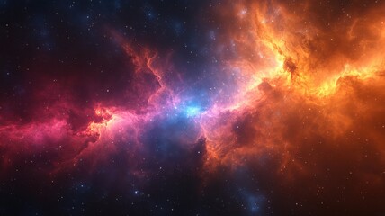Naklejka premium Cosmic Collision: Stunning Nebula with Vibrant Colors and Starry Field nebula space universe galaxy