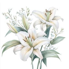 Obraz premium White lily evokes gentle beauty in soft watercolor illustration