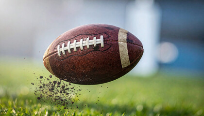 An american fotball ball at a game background