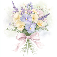 Delicate flower bouquet radiates beauty in soft watercolor style illustration