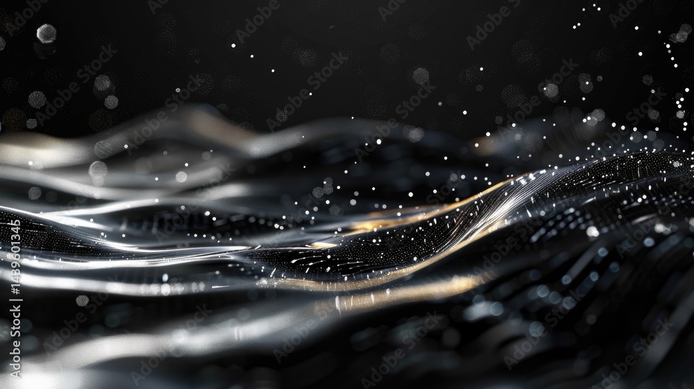 Poster abstract picture micro light sparkling particle represent data flow. vivid flowing wave with high te