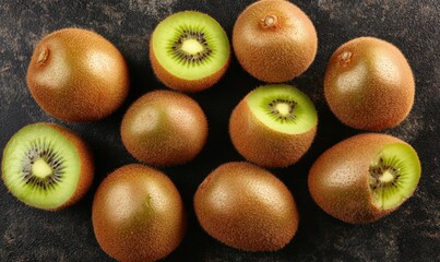 Fresh and Ripe Kiwi Fruits on Dark Background for Healthy Eating