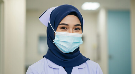 Smiling Muslim Nurse in Hijab and Face Mask for International Nurses Day