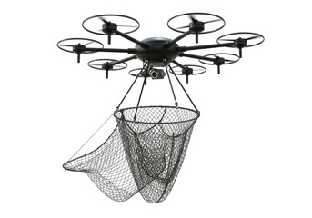 Advanced drone with fishing net aerial technology illustration