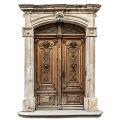 Fototapeta premium Ornate antique wooden double door with stone frame