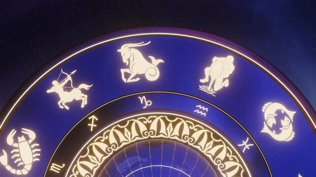 Zodiac Signs Wheel Spinning Closeup Seamless Looping CGI Animation