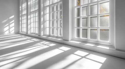 Obraz premium Minimalist Interior Scene with Sunlight Shining Through White Windows
