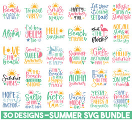 Summer SVG Bundle, Beach SVG, Summertime SVG, Funny Beach Quotes SVG, Summer Cut Files, Summer Quotes Svg, Svg files for cricut, Silhouette Art & Illustration