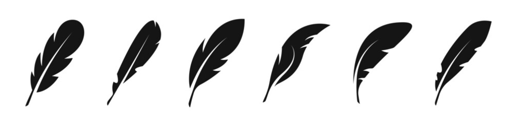 Feather silhouette. Bird feather icon set. Feather vector icons. EPS 10