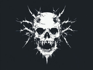 striking illustration of evil skull surrounded by sharp thorns, set against dark background. menacing expression evokes sense of danger and intensity, perfect for designs that need bold