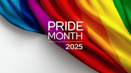 Colorful Rainbow Fabric Background, Pride Month 2025 Text