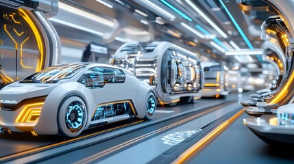 Obraz premium Futuristic Autonomous Electric Vehicle Tunnel - Futuristic Technology