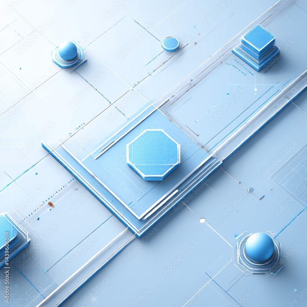 Aufkleber Abstract Futuristic Technology Background with Interconnected Lines and Geometric Shapes in Light Blue