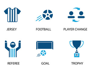 Soccer Game Icons. Jersey, Ball, Player Change, Referee, Goal, Trophy and More