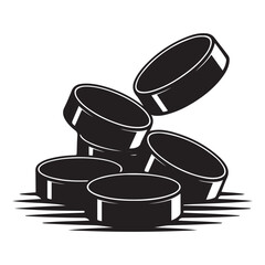 Hockey pucks Vector Black silhouettes. with white background