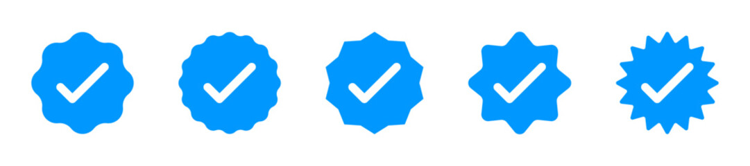 Verified badge icon set. Social media account verification icons. Check mark icons.