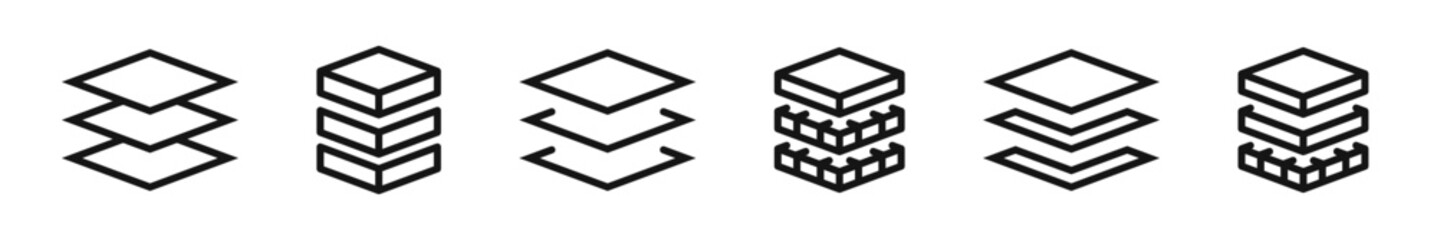 Layer vector icon set. Layers collection. Layered Material Icons. Line vector layer symbols.