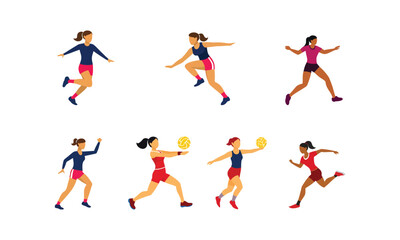 Women Playing Netball Silhouettes Vector Set