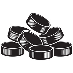 Hockey pucks Vector Black silhouettes. with white background