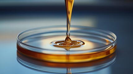 Liquid collagen dripping into petri dish on sterile surface .
