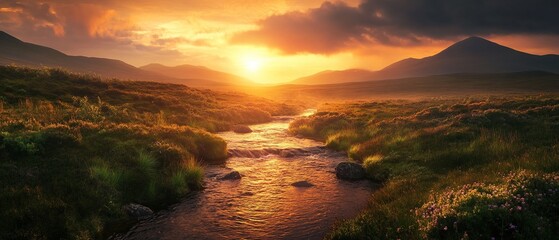 Sunrise over mountain stream