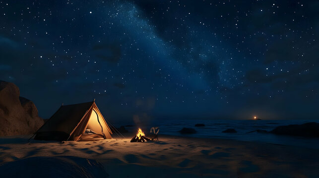 Camping Under the Stars: A Serene Night on the Beach