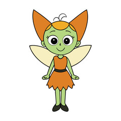 A Halloween-cute fairy with sparkling wings, a glowing wand, and a playful smile, dressed in pastel costumes with a touch of spooky magic and sweet charm.