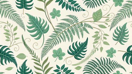 Clean Modern Seamless Green Fern Leaf Pattern Background