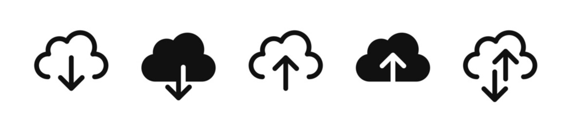 Download icon set. Downloading signs. Upload and download cloud icons. Download button collection. EPS 10