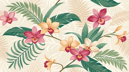 Bright Seamless Tropical Orchid Floral Pattern