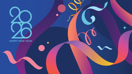 Creative Design to 2026 Happy New Year Celebration Concept, Banner with a Variety of colorful confetti and 2026 Logo text design