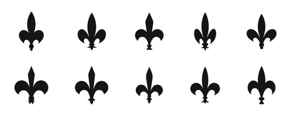 Fleur-De-Lis icon collection. Heraldic lily icons. Silhouette style vector icons. © Jocelyn_Flores