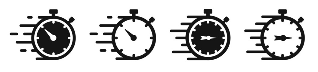 Stopwatch icons. Timer icon set. Silhouette style icons.