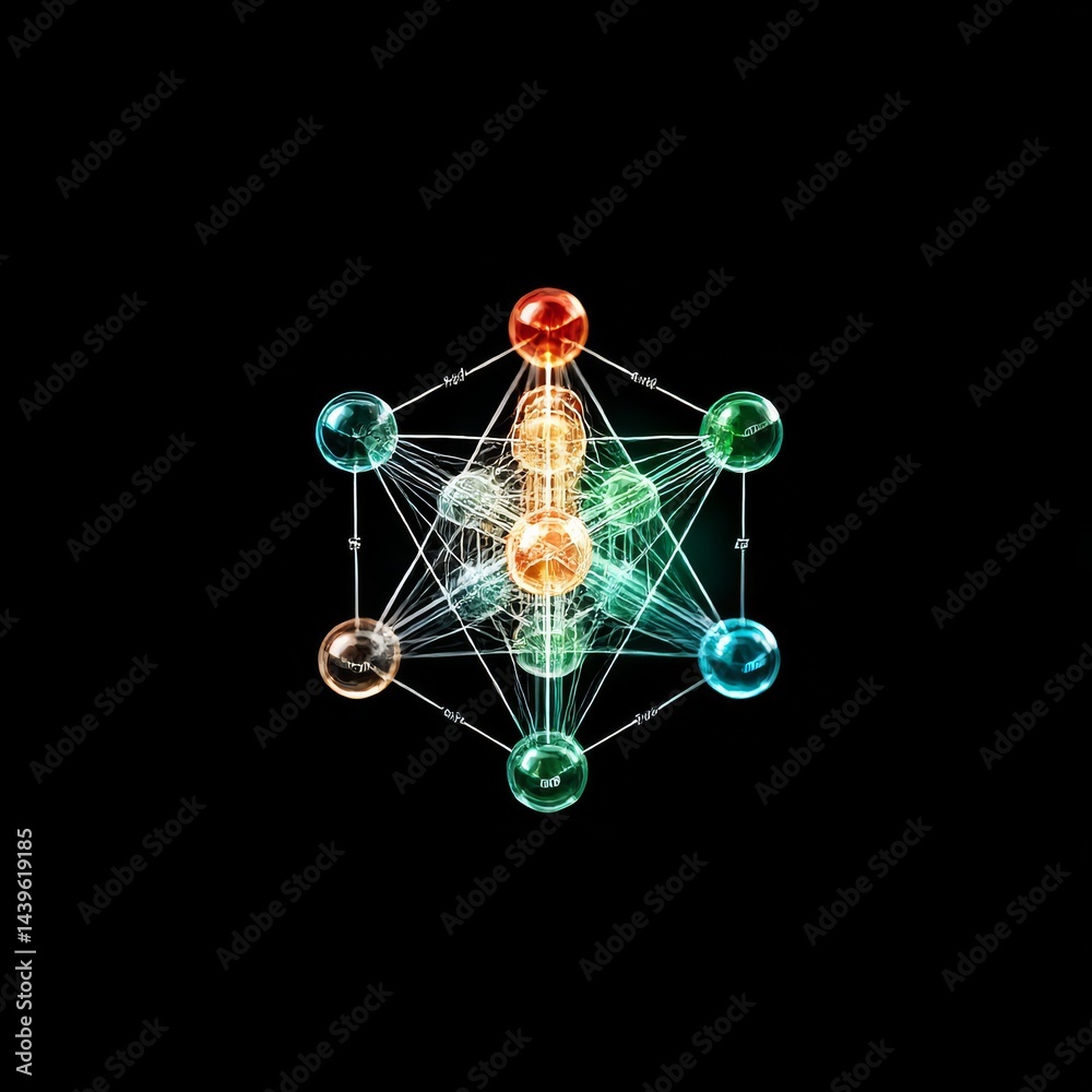 Leinwandbilder mystical metatron's cube: sacred geometry with glowing spheres and interconnecting lines on dark bac