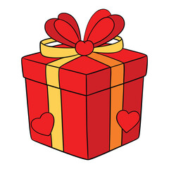 A charming red gift box adorned with delicate hearts and wrapped in a silky satin ribbon, perfect for expressing love, affection, and heartfelt celebrations.