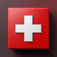 Obraz premium Red and White Cross Symbol: A Glossy Emblem of Switzerland on a Dark Background - Sleek Design and National Identity