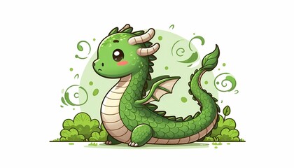Fototapeta premium cute chinesse illustration of Baby wood Dragon isolated on white background 