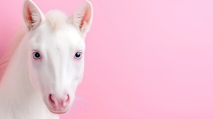 White Horse Head on Pink Background