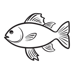 Black sea fish outline vector illustration with solid color on a clean white background in minimal style