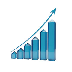 3D Growth Chart Illustrates Positive Upward Trend