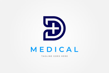 Letter D Medical Cross Logo, Letter D with cross icon combination, Can be used for brand and company logos, vector illustration