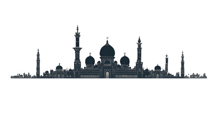 Fototapeta premium Eid ul-Adha Greeting Card Template with Mosque Silhouette - Isolated on Transparent background