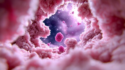 Abstract Pink Cloudscape with Floating Forms and a Starry Sky