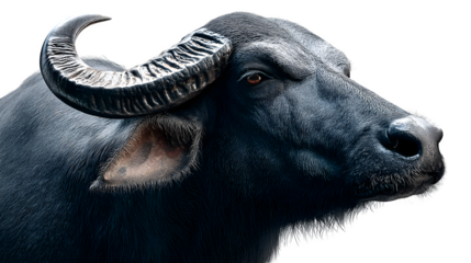 Hyper-Realistic Pandharpuri Buffalo with Twisted Horns - Isolated on Transparent background