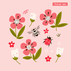 Set with flowers and insects