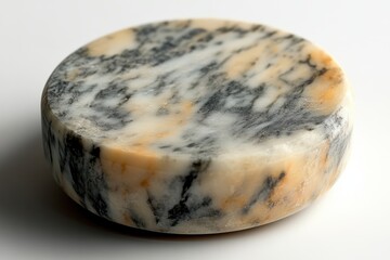Obraz premium Marble soap dish, round stone tray with beige and gray veining, minimal bathroom decor prop for skincare product mockups 