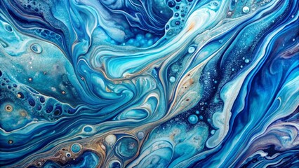 Abstract Fluid Art Swirling Blues and Gold Accents, a Mesmerizing Visual Display of Color and Texture