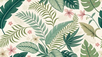 Seamless Exotic Jungle Pattern Lush Green Tropical Leaves and Flowers