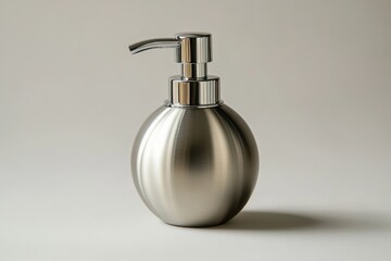 Silver metal soap dispenser with pump for modern bathroom or kitchen use